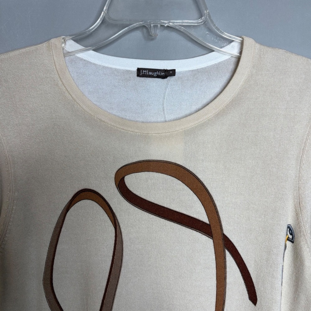 J.McLaughlin Lenny Sweater M Beige Equestrian Print Crew Neck Cotton Blend NWT - Picture 9 of 10